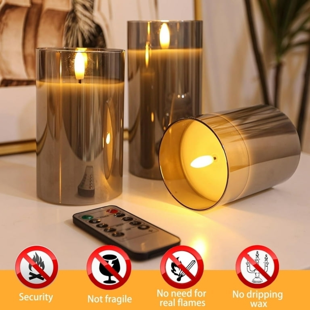 Gray Remote-Controlled Black LED Flameless Candle Set - Picture 3 of 8